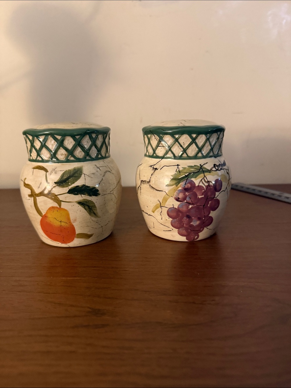 Vintage Raymond Waites Fruit Lattice Salt & Pepper Shakers